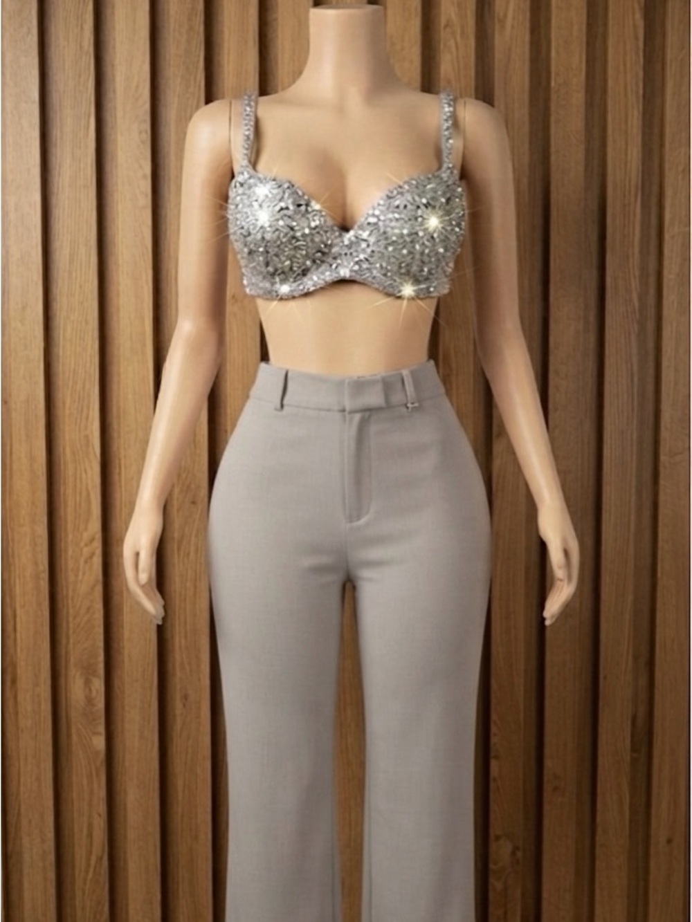 Calvin Klein Wide-Leg High-Waist Pants in Light Gray
